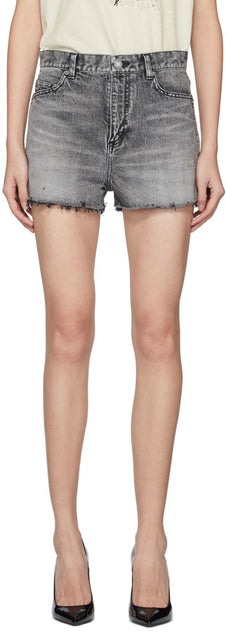 Saint Laurent Grey Denim Baggy Raw Edge Shorts