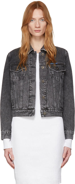 Pushbutton Grey Denim Neck Frills Jacket