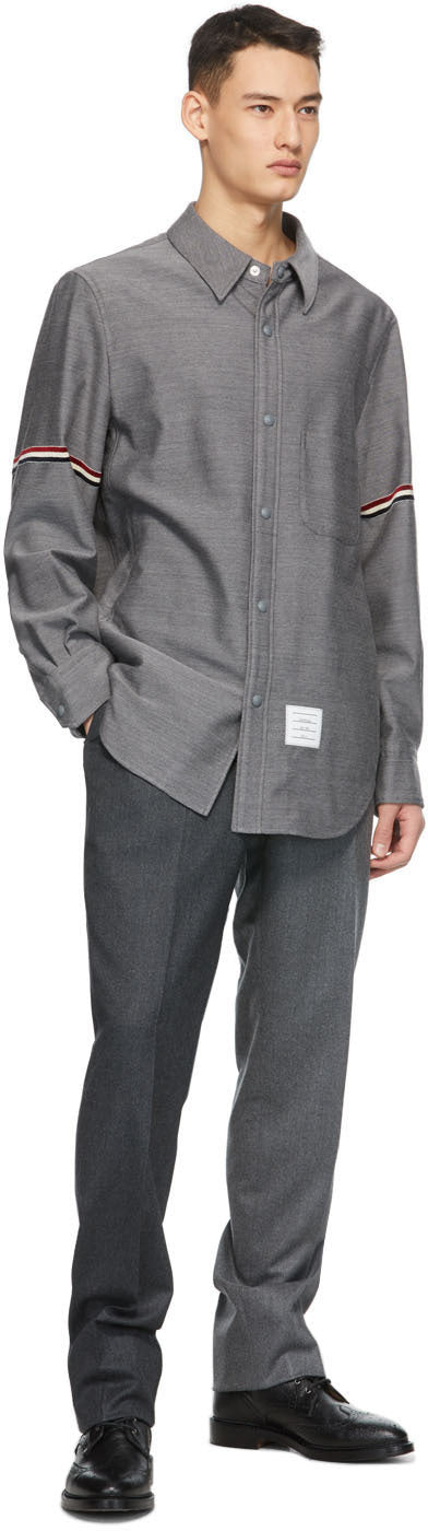Thom Browne Grey Engineered RWB Stripe Snap Front Shirt