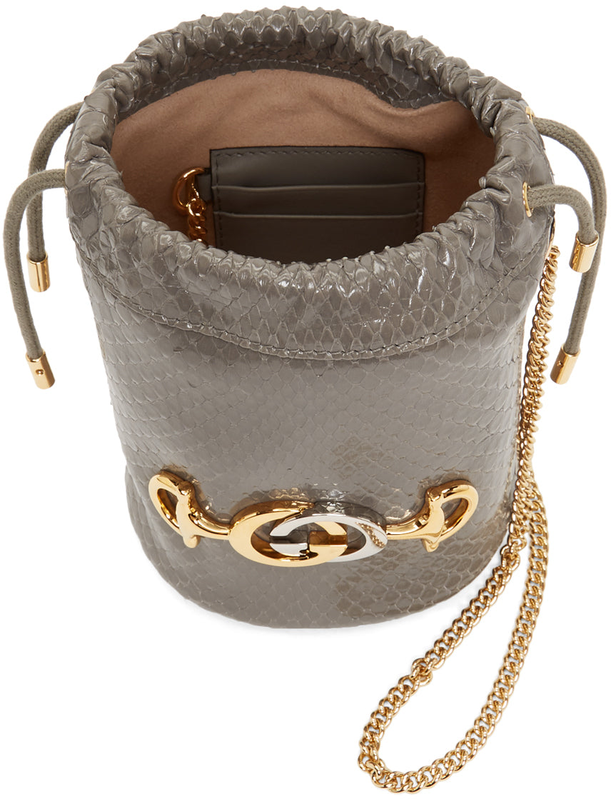 Gucci Grey Python Zumi Bucket Bag - Sac à godets Zumi Gucci Grey Python Zumi - 구찌 회색 파이썬 Zumi 버킷 백