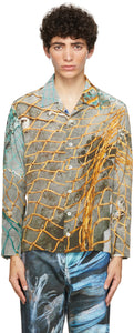 Serapis Grey Silk Fish Nets Shirt - Chemise de filets de poisson de soie Serapis gris - Serapis 회색 실크 물고기 그물 셔츠
