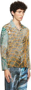 Serapis Grey Silk Fish Nets Shirt