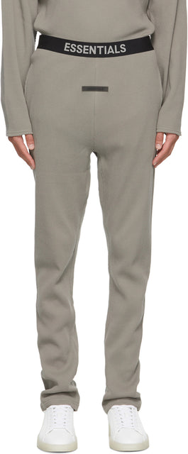 Essentials Grey Thermal Waffle Logo Lounge Pants - Pantalon Logo de gaufcle thermique gris essentiel - Essentials 회색 열 와플 로고 라운지 바지