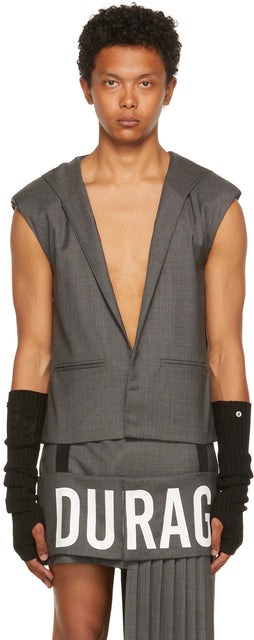 Hood by Air Grey Wool 'Durag' Tank Top - Capuche en laine gris 'Durag' - 에어 그레이 울 'Durag'탱크 탑에 의해 후드