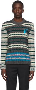 Off-White Grey Wool Hand Crewneck Sweater - Pull Clewneck de laine gris blanc blanc - off-white 회색 양모 손 crewneck 스웨터