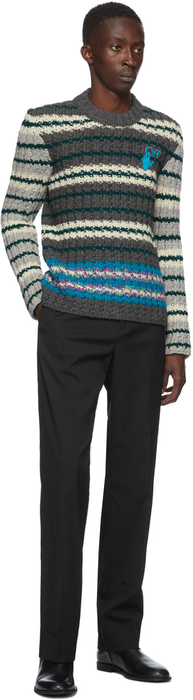 Off-White Grey Wool Hand Crewneck Sweater