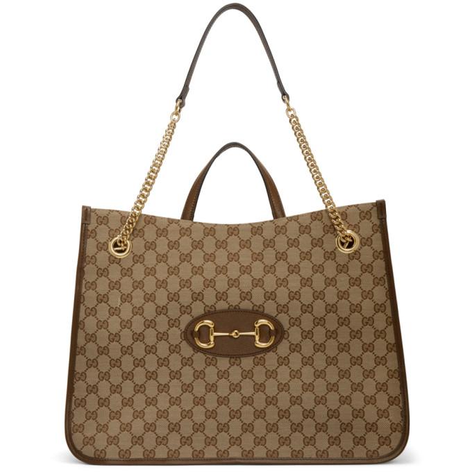 Gucci Beige 1955 GG Supreme Horsebit Tote
