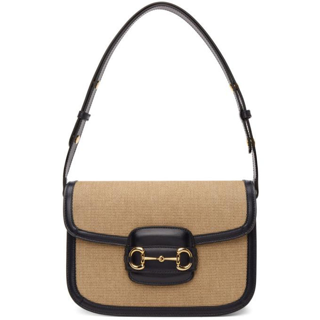Gucci Beige and Black Gucci 1955 Horsebit Shoulder Bag