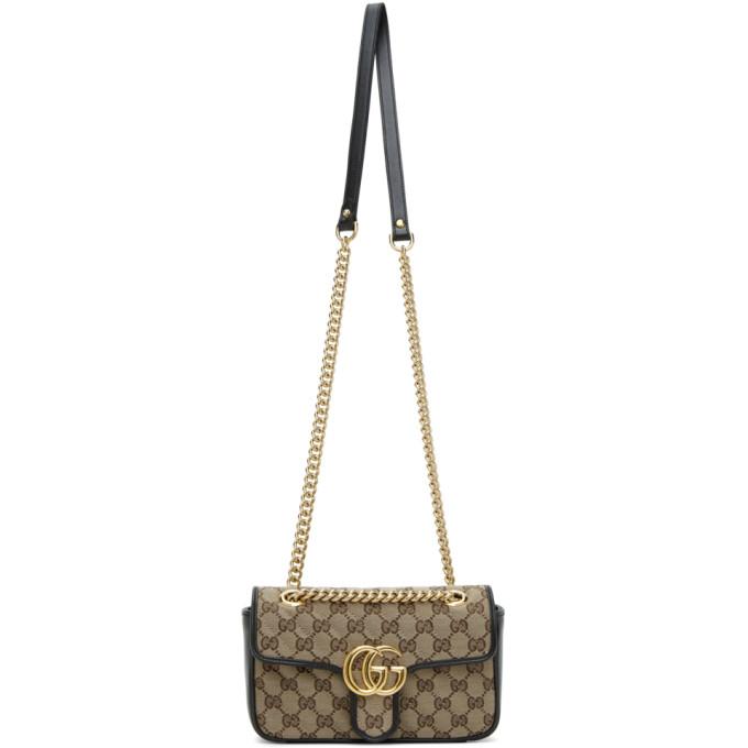 Gucci Beige and Black Supreme Mini GG Marmont 2.0 Flap Bag