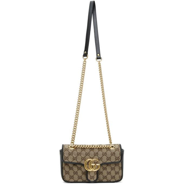 Gucci Beige and Black Supreme Mini GG Marmont 2.0 Flap Bag