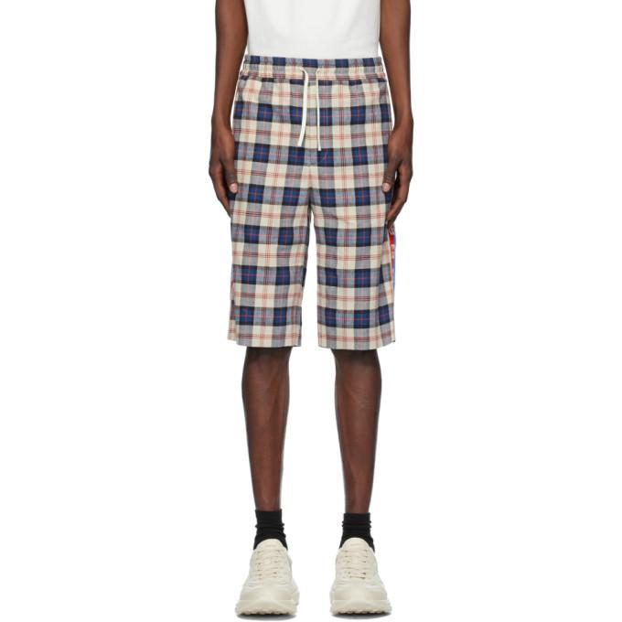 Gucci Beige and Blue Flannel Check Shorts
