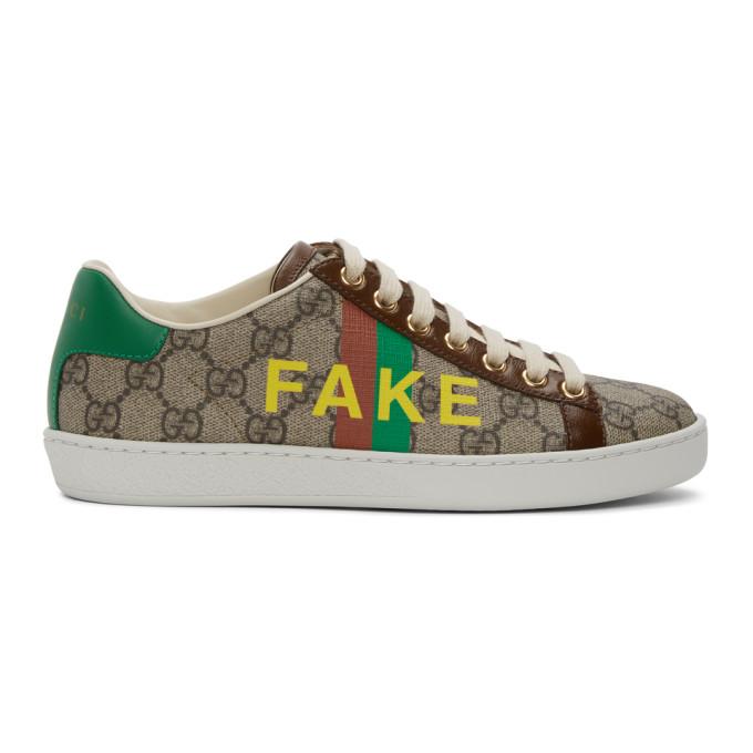 Gucci Beige and Brown Fake/Not Ace Sneakers