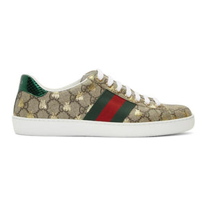 Gucci Beige and Brown GG Supreme Bees Ace Sneakers