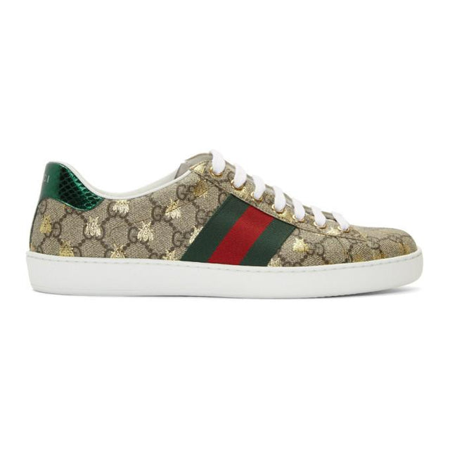 Gucci Beige and Brown GG Supreme Bees Ace Sneakers
