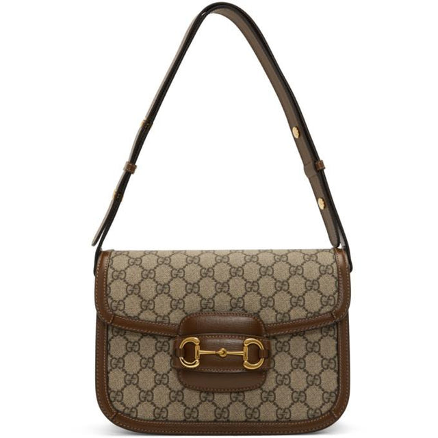 Gucci Beige and Brown GG Supreme Gucci 1955 Horsebit Bag