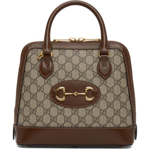 Gucci Beige and Brown GG Supreme Gucci 1955 Horsebit Top Handle Bag