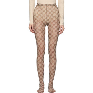 Gucci Beige and Brown GG Tights