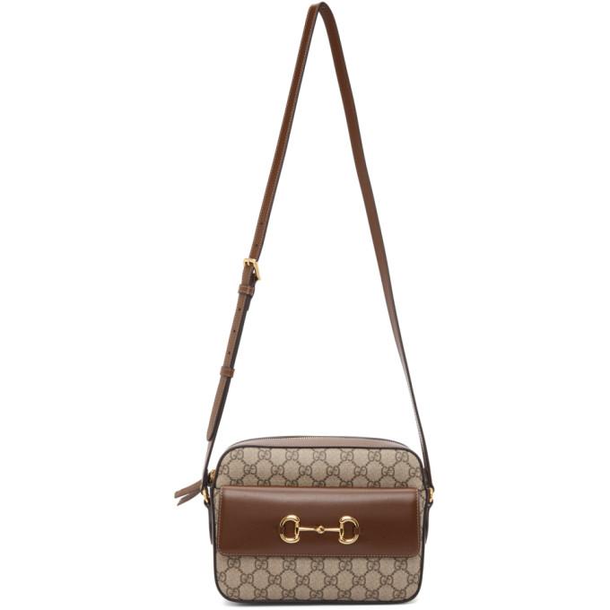 Gucci Beige and Brown Small GG Gucci 1955 Horsebit Bag