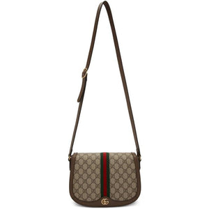 Gucci Beige and Brown Small GG Ophidia Shoulder Bag