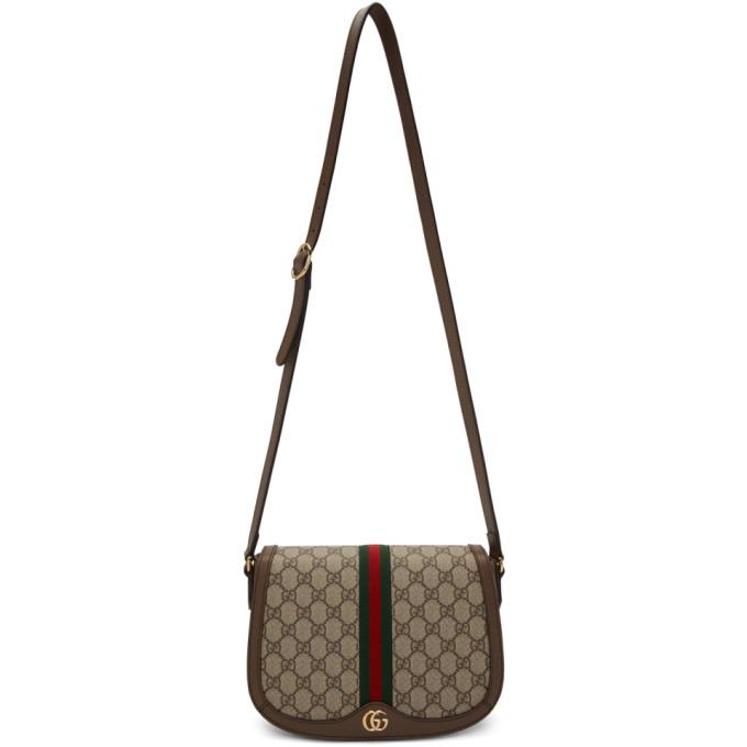 Gucci Beige and Brown Small GG Ophidia Shoulder Bag