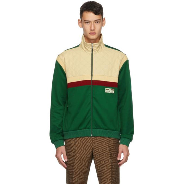 Gucci Beige and Green Jersey Track Jacket