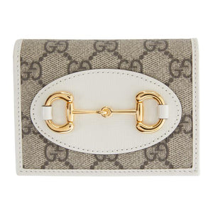 Gucci Beige and White Gucci 1955 Horsebit Card Holder