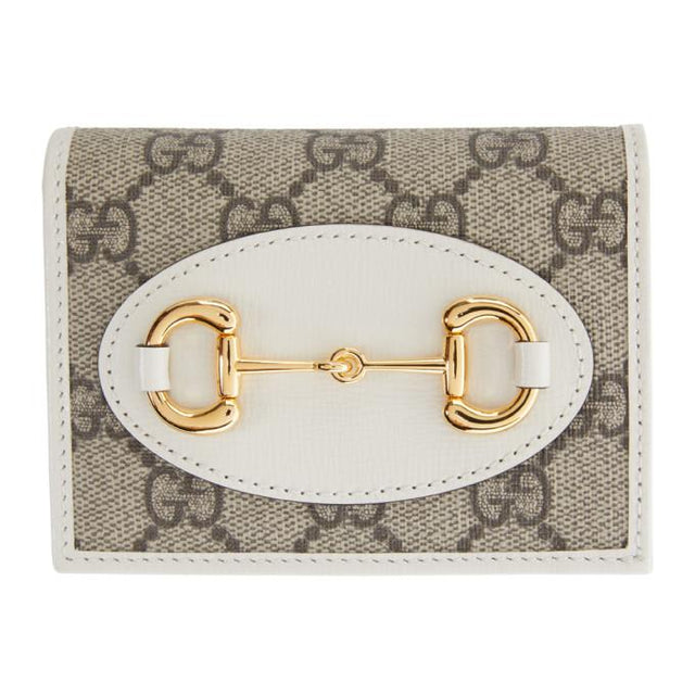 Gucci Beige and White Gucci 1955 Horsebit Card Holder