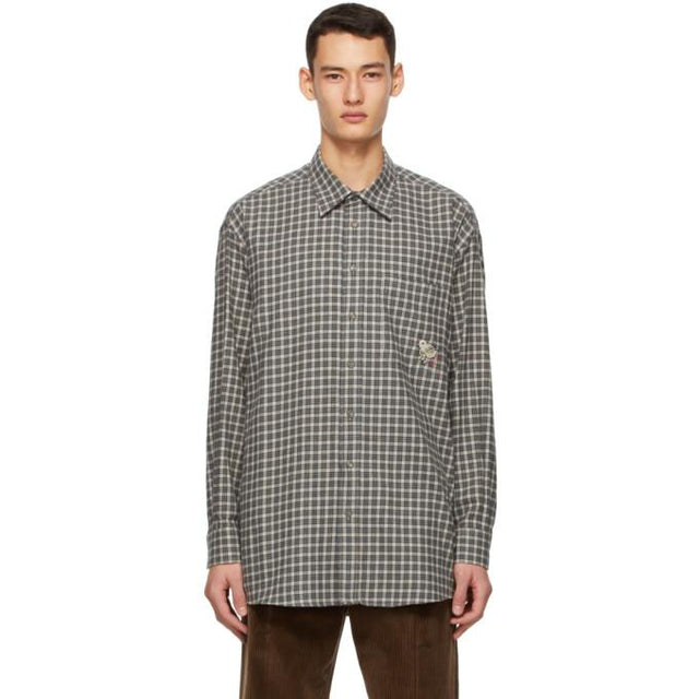 Gucci Beige Wool Check Bird Shirt