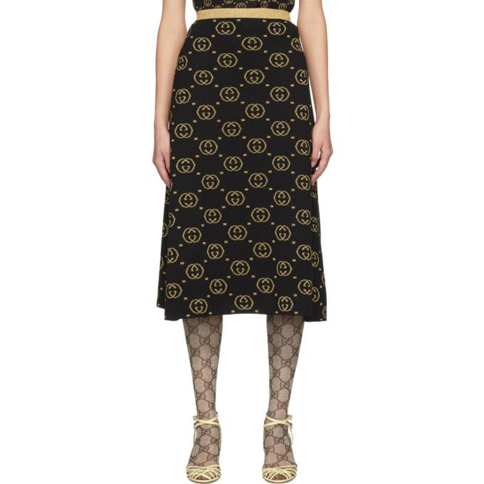 Gucci Black and Gold Wool GG Skirt