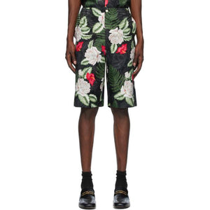 Gucci Black and Green Hawaiian Print Shorts