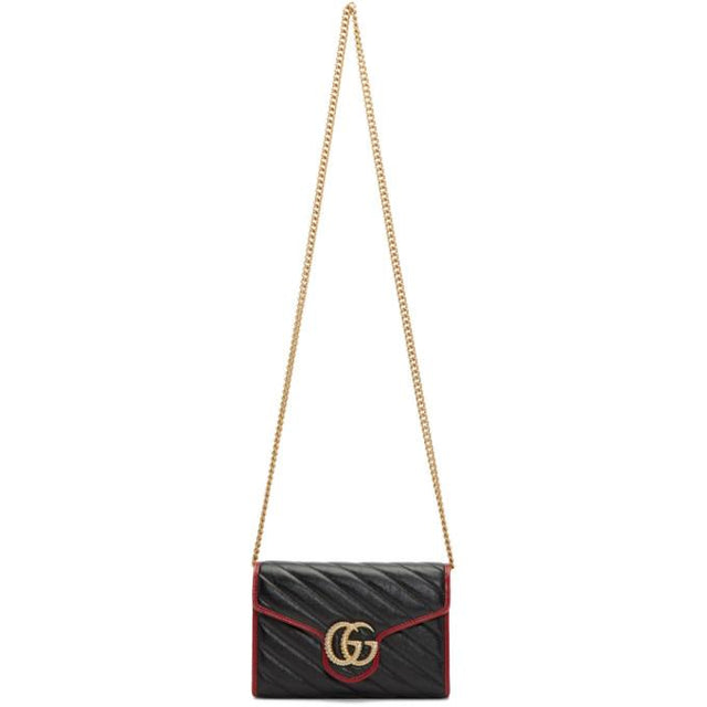 Gucci Black and Red Torchon GG Marmont Shoulder Bag