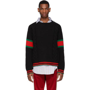 Gucci Black Cable Knit Web Sweater