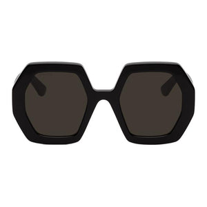 Hexagonal Sunglasses with Gold Frames and Black Lenses