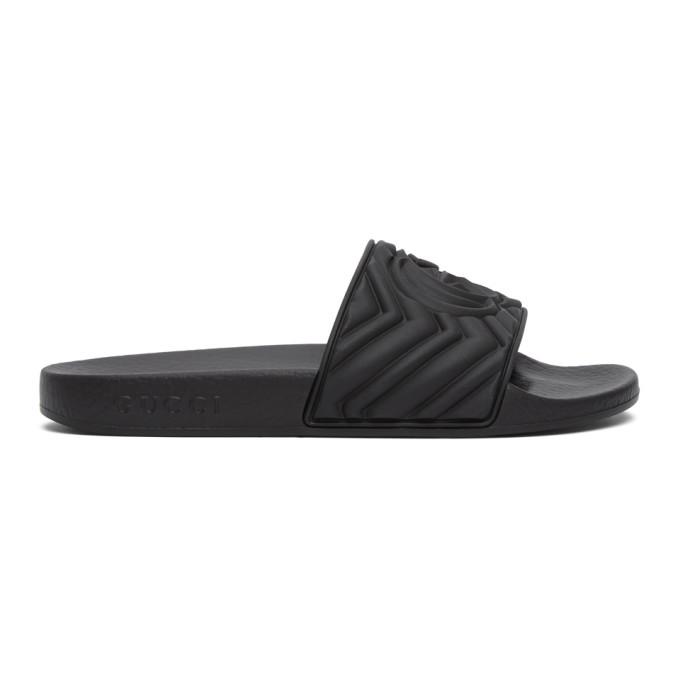 Gucci Black Matelasse Slides