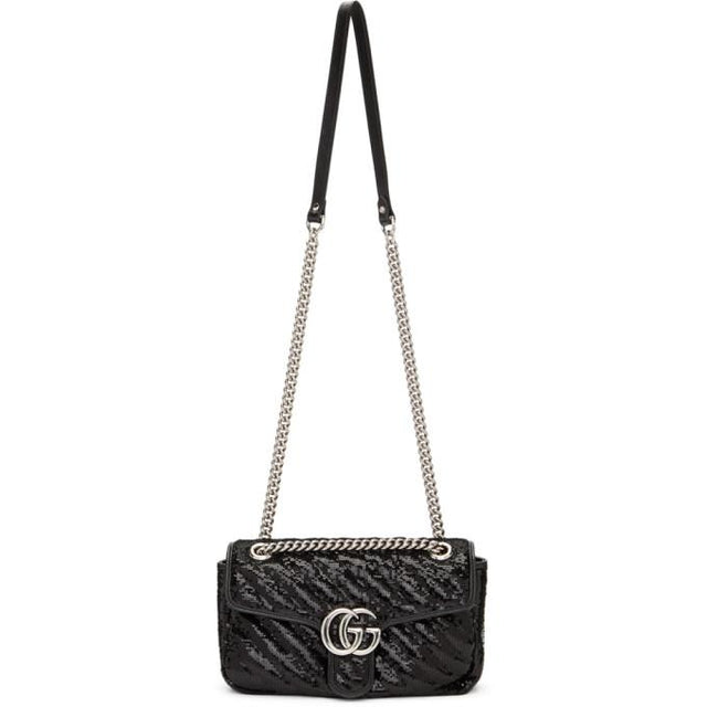 Gucci Black Sequin Small GG Marmont 2.0 Shoulder Bag