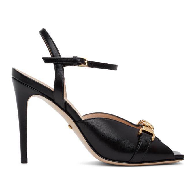 Gucci Black Sylvie Chain Slingback Heels