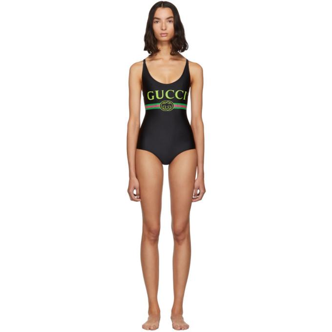Gucci Black Vintage Logo Sparkling One-Piece Swimsuit