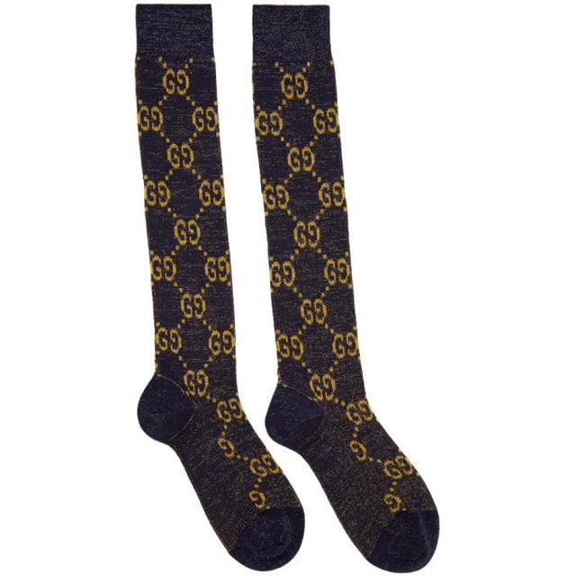 Gucci Blue and Gold Lame GG Socks