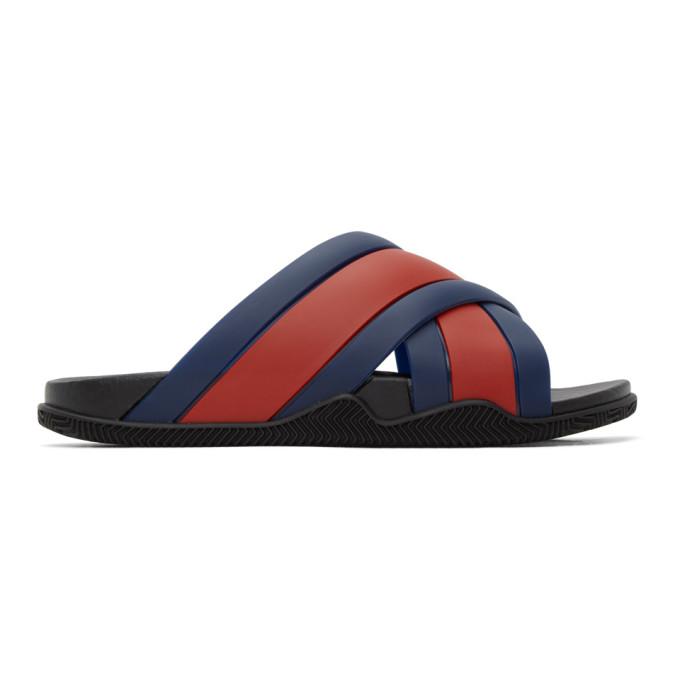 Gucci Blue and Red Agrado Slip-On Sandals