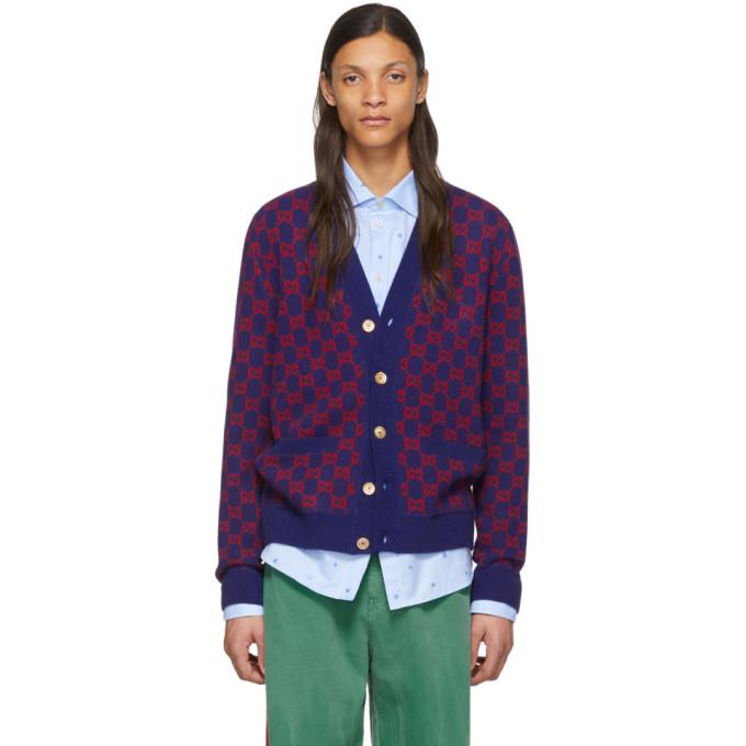 Gucci Blue and Red GG Cardigan