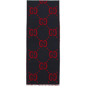 Gucci Blue and Red GG Jacquard Scarf