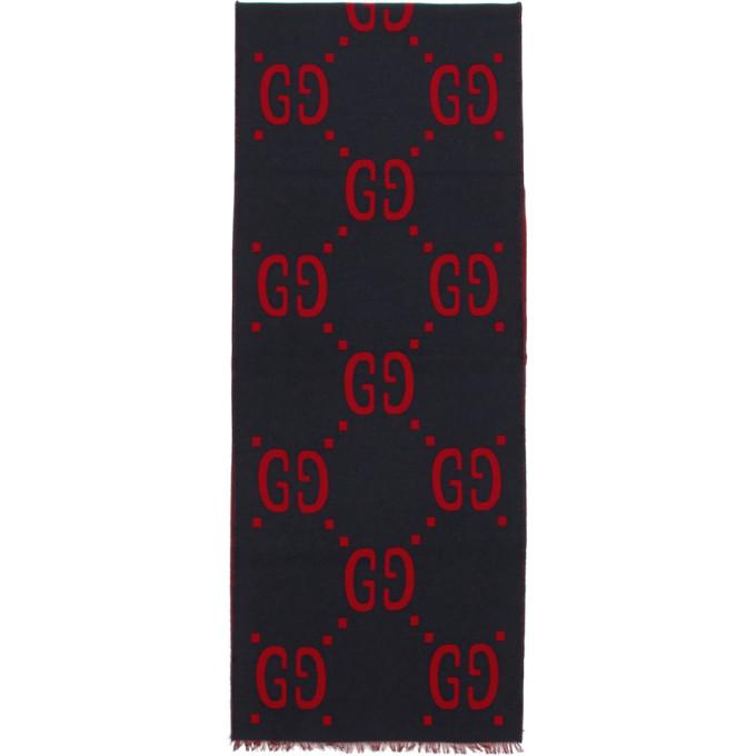 Gucci Blue and Red GG Jacquard Scarf