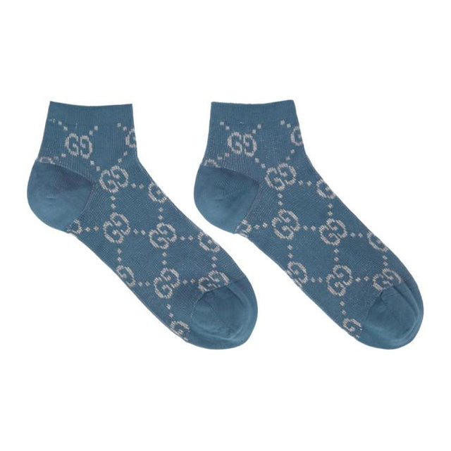 Gucci Blue and Silver Lame Short GG Socks