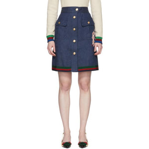 Gucci Blue Denim A-Line Skirt-BLACKSKINNY.COM