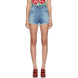 Gucci Blue Denim Cherry Shorts