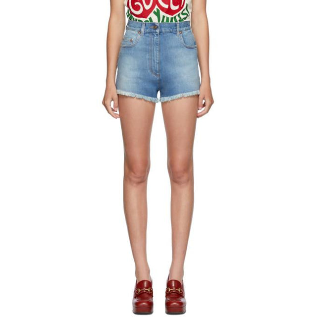 Gucci Blue Denim Cherry Shorts