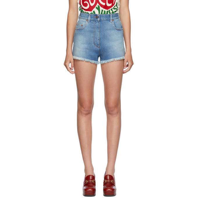 Gucci Blue Denim Cherry Shorts