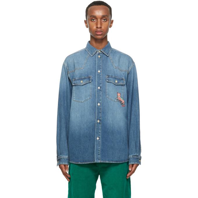 Gucci Blue Eco Washed Denim Cat Shirt