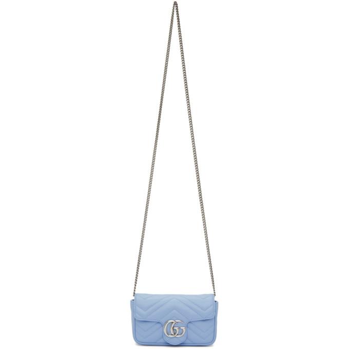 Gucci Blue Super Mini GG Marmont Quilted Chain Wallet
