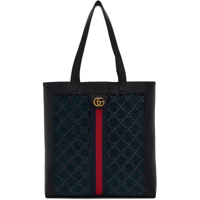 Gucci Gg Velvet And Leather Tote Bag in Blue for Men